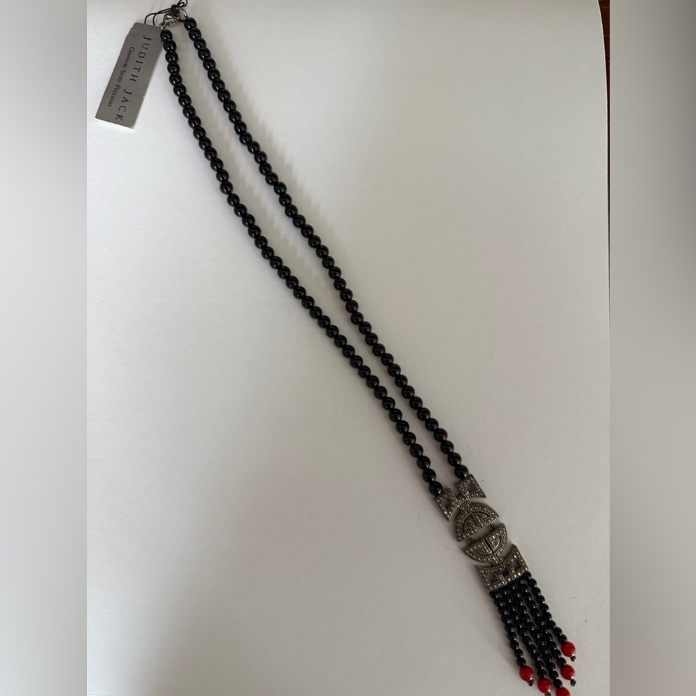 Vintage Judith Jack onyx and marcasite deco necklace